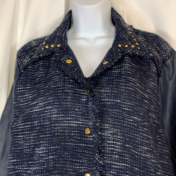 New Directions XL Blue Faux Leather Tweed Jacket - Picture 2 of 8